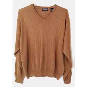 Preswick & Moore Merino Wool Sweater Mn 2XL Brown Pullover V-neck Preppy Italy